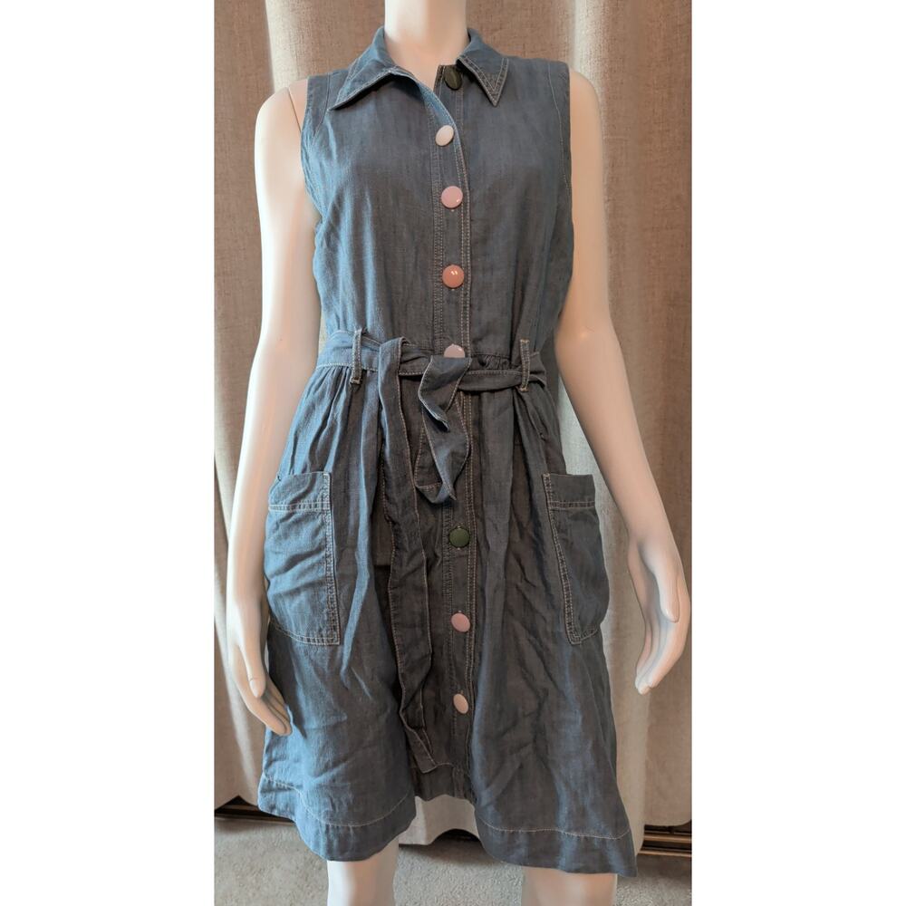 Maeve Sleeveless Elemental Shirt Dress Front Buttons Belted Waist Pockets Size 8
